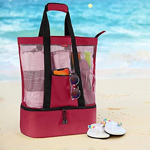 Bolsa de Tote de praia do Apoo Mesh, bolsa de armazenamento portátil de viagem, com sacola de praia de brinquedo, adequada