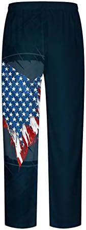 Calça de linho de algodão masculino de DGOOPD, 4 de julho de julho, calça de ioga americana de ioga da cintura elástica calça