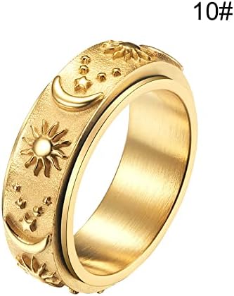 Yistu anéis para mulheres alivia a estrela inoxidável Sun Moon Ring Ring Ring Anel de ansiedade compromisso de engajamento de aço