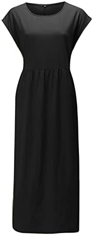 Vestidos maxi para mulheres 2022 vestido de linho de algodão de verão redondo pescoço de pescoço em camadas com uma cor sólida casual vestido longo solto
