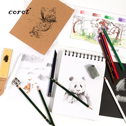 Corot 80pcs Kit de desenho Lápis Painting Conjunto de pinturas, com livros de esboço de 3 cores e kit de desenho de livros coloridos