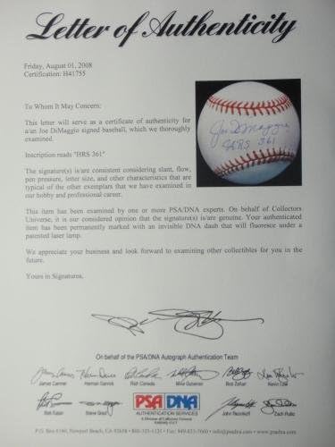Joe DiMaggio HRS 361 PSA/DNA assinado American League Baseball Autograph H41755 - Bolalls autografados