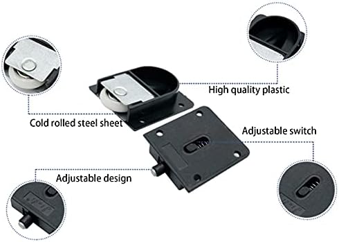 Roda de porta deslizante mudo walfront, polia de plástico preto com acessórios de hardware de móveis de rolamento com interruptor