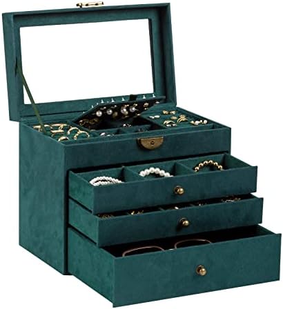 Caixa de jóias Somduy para mulheres e meninas, 4 camadas, organizador de jóias vintage e caixa de exibição, armazenamento de