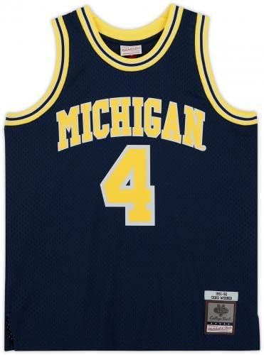 Emoldurado Chris Webber Michigan Wolverines Marinha autografada 1991 Mitchell & Ness Swingman Jersey - Jerseys autografadas da NBA