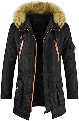 Jaqueta longa do Luvlc para homens, com casacos de inverno com capuz de tamanho grande, fora de casacos, casuais com zíper parkas