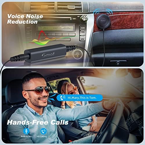 Kit de carro Bluetooth 5.0, adaptador aux Bluetooth para carro com isolador de ruído de loop de solo para chamadas livres de mãos e streaming de música, assistente de voz, adaptador de carro Bluetooth para carro/estéreo em casa