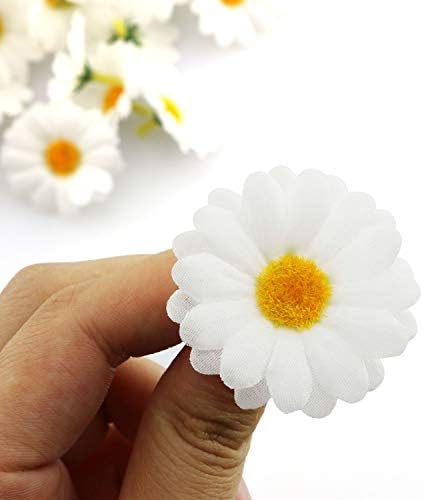 FLOR DAISY FLOR CABEÇA 100PCS 1.5 polegadas brancas artificiais Gerbera Flores falsas cabeças para festa de casamento e artesanato DIY