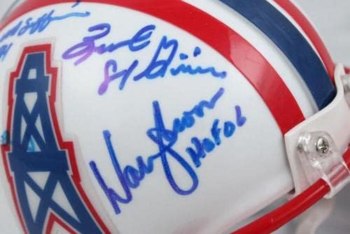 Warren Moon w/Run N Shoot autografou Houston Oilers Mini capacete- JSA *Blue - Mini capacetes da NFL autografados