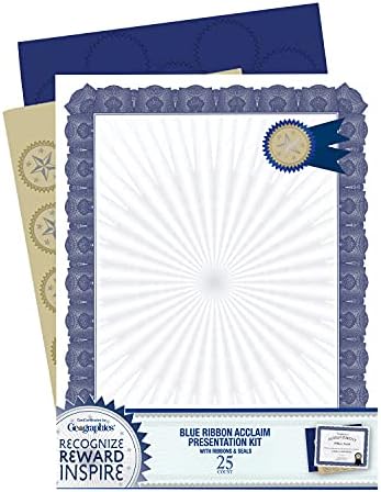 Kit de certificado de premiação de geográficos, papel de certificado em branco de 8,5 x 11 , focas de papel dourado