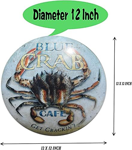 Blue Crab Cafe Round Dome Tin Sign Seafood barra náutica Decoração de parede de metal 12 Diâmetro