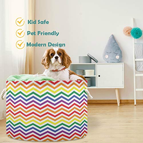 VISESUNNY colorido Wavy Stripe Laundry Cestas de tecido Bin Storage Storage Box de armazenamento dobrável Basquete Cosce