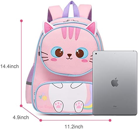 Mochila de criança para meninas, mochila de gato de desenho animado 3D fofo para meninas, mochilas de jardim de infância à prova