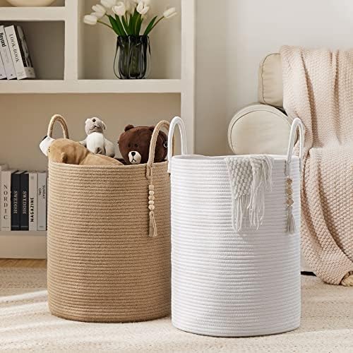 YouDenova Jute Corda de lavanderia cesta, cesto de lavanderia de 58L de tecido alto para organizador de mantas-cesto de
