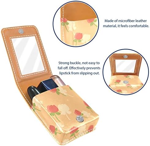Mini maquiagem de Oryuekan com espelho, bolsa de embreagem Leatherette Lipstick Case, Flores de rosas pastoras florais