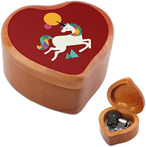 Nudquio para ser um unicórnio de caixa de música de madeira em forma de coração vintage