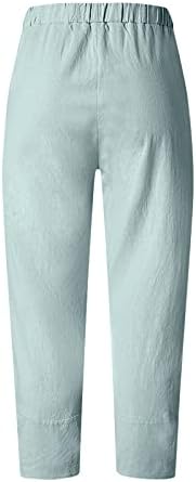 Calça de linho de algodão calças de verão casual de verão com bolsos altas cintura calças de praia harém vintage calças de harém