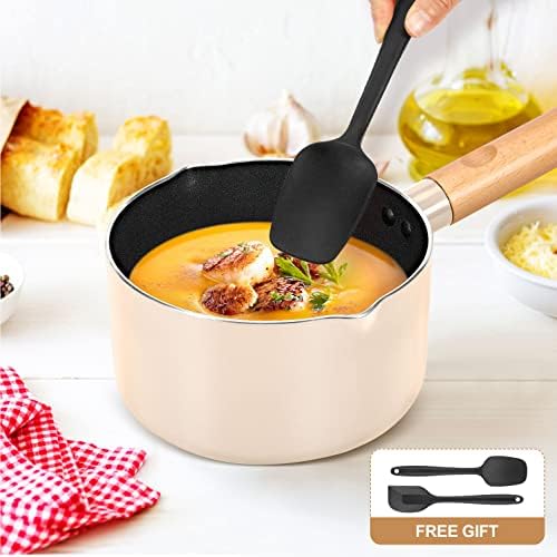 1,8 panfão de quart com tampa, panela de molho pequeno antiaderente, vasos de cozinha de alumínio compatíveis com indução com espátulas de silicone para macarrão, ovo, arroz, leite, sopa