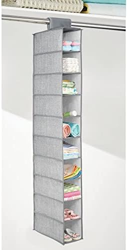 Mdesign Soft Taber Over Closet Haste Organizador de armazenamento pendurado com 10 prateleiras para crianças ou berçário infantil, lenços, fraldas, cobertores, sapatos - impressão texturizada - cinza