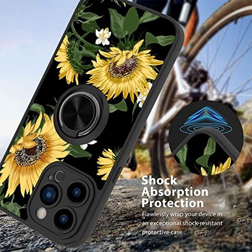 BITOBE projetado para girassóis de case máximo do iPhone 14 Pro Max com o suporte do kickstand Flowers Flores Floral para mulheres capa de telefone para garotas para iPhone 14 Pro Max 6.7 -Black