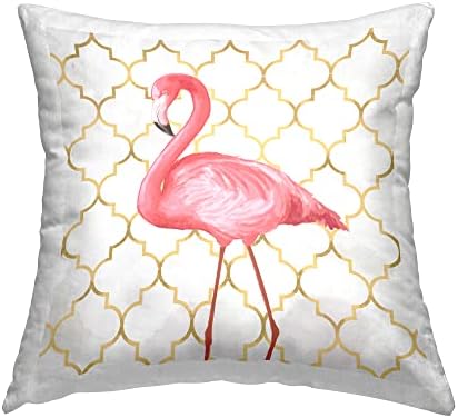 Stuell Industries Rosa Flamingo Animal Chic Gold Deco Padrão Design Por Ziwei Li travesseiro, 18 x 18