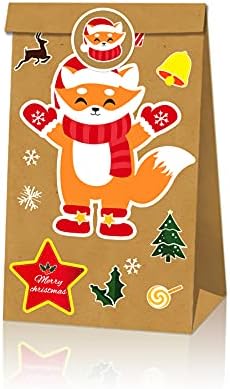 12 peças Papel de Natal Caixas de presente Kraft Paper Gift Candy Sachs for Christmas Favors