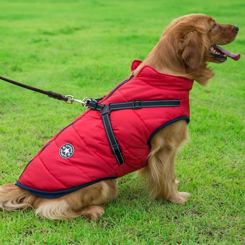 Jaqueta de cachorro grande com arnês roupas de cachorro quentes de inverno para labrador impermeável casaco de cachorro grande,