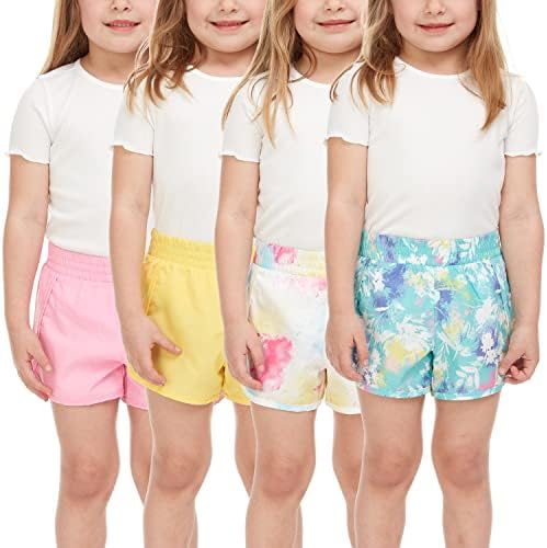 Btween meninas shorts de verão de 4 peças | Dolfina de desempenho shorts | Esportes de corrida para crianças - cores variadas