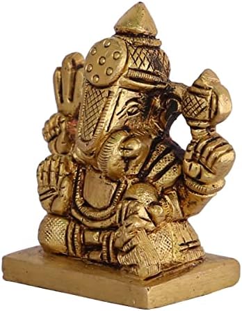 Kalarambh Brass sentado Deus ídolo Dagdu Ganesh para o escritório em casa Mandir Decor Itens de presente colecionável Arte, amarelo,
