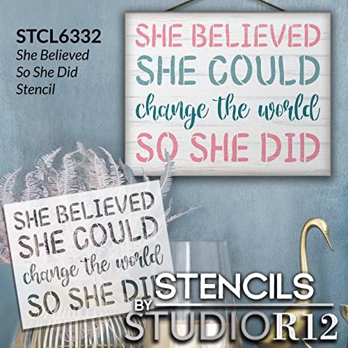 Ela acreditava que fez o Word Art Starncil por Studior12 | Mudar o mundo, citações inspiradas | Craft DIY Home Decor | Pintar placar