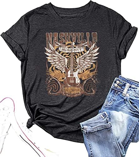 Music City Shirt for Women Country Music T-shirt Vintage Wings Graphic Country Concert Tee Tops