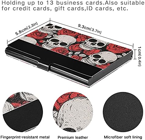Crânio Rosas Vermelhas Titular do cartão de visita para homens Caso de cartas de visita com cartas de cartão de cartão de crédito