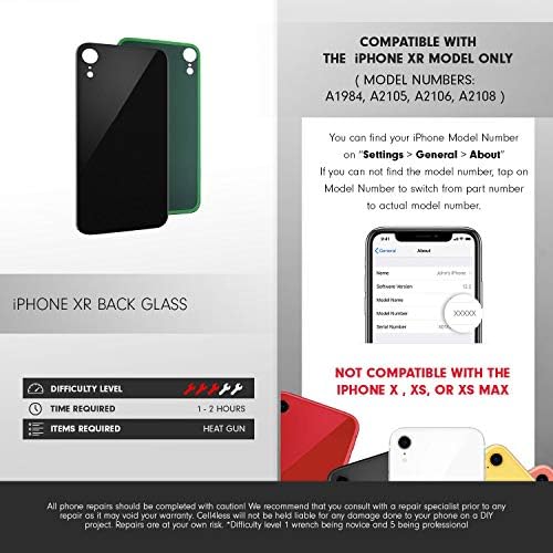 Cell4 sem vidro traseiro compatível com iPhone XR Tampa da porta da bateria com adesivo e remoção sem logotipo
