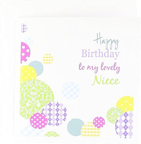Feliz aniversário minha adorável sobrinha - Dots coloridos em branco - cartão de felicitações, 6 x 6 polegadas, solteiro