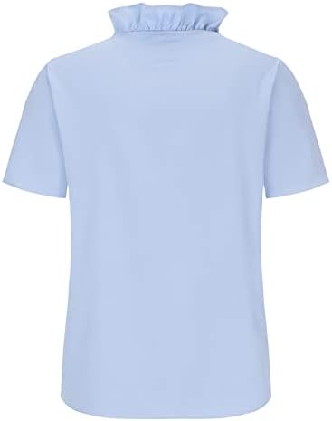 Camisa da blusa para mulheres outono de verão de manga curta 2023 vil para pescoço Brunch Peplum Modest Tir camiseta 07 07