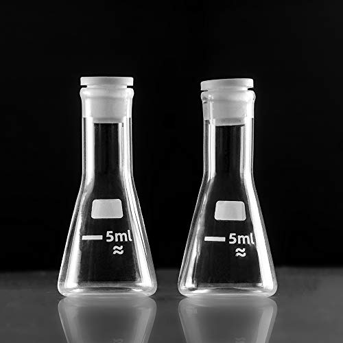 5ml Mini Erlenmeyer Glass com rolha de silicone e marca de escala, copos de laboratório de alto borossilicato, pacote de 2