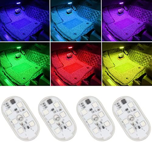 Luzes de LED de carro de 4pcs Interior 7 cores Mini iluminação com 6 contas de lâmpada LED USB recarregável portátil noite leitura