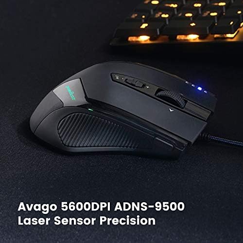 Mouse de jogos a laser programável PERIXX MX-2000B com peso ajustável e luz de fundo RGB, preto