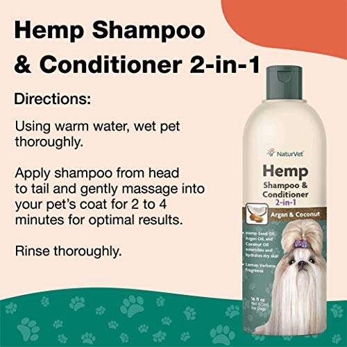 Shampoo e condicionador de cânhamo naturvet 2-1 com argan e coco para cães, líquido de 16 onças, fabricado nos EUA