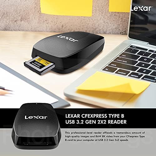 LEXAR 128GB Professional CFEXPress Tipo-B Card, leitura de alta velocidade de 1750 MB/s, Obras com protocolo PCI Express 3.0, faz parte de um pacote com leitor USB do tipo B, carteira de cartão de memória e mais