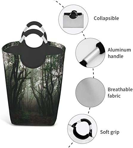 Bosques terríveis impressos para roupas sujas de roupas de roupa de roupa com alças colapsíveis roupas sujas cestam sacos de lavagem