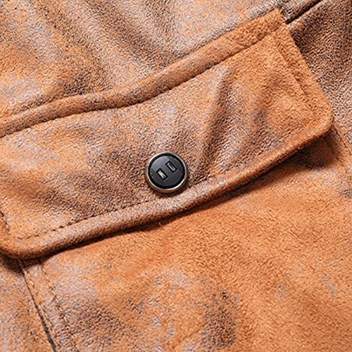 Homens vintage puton button abown jacket faux couro slim fit lã jaquetas capuzes sherpa forrado o casaco de casaco quente