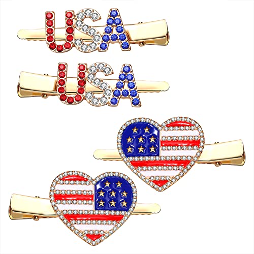 Uyt bandeira americana clipes de cabelo shinestone 4 de julho clipes de cabelo de coração EUA