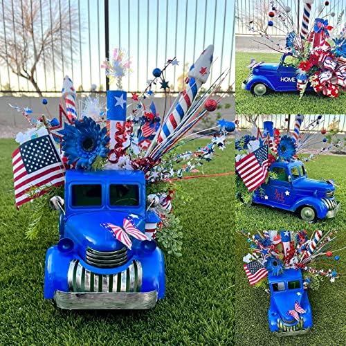 Gonebin Patriótico Independência Dia Blue Truck Ornament, decoração de caminhão patriótico vintage, 4 de julho de decoração de caminhão