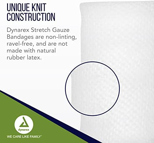 Dynarex Stretch Gaze Bandrages, 4 x 4,1 jardas, não estéril e sem látex, fornece atendimento de feridas em ambientes médicos e domésticos, enrolados individualmente, 1 caso-8 caixas de 12 bandagens
