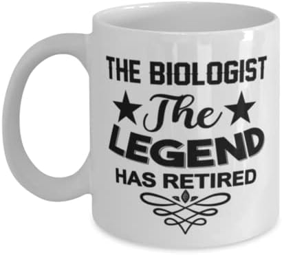 Bióloga Caneca, The Legend se aposentou, idéias de presentes exclusivas para bióloga, copo de chá de caneca de café branco