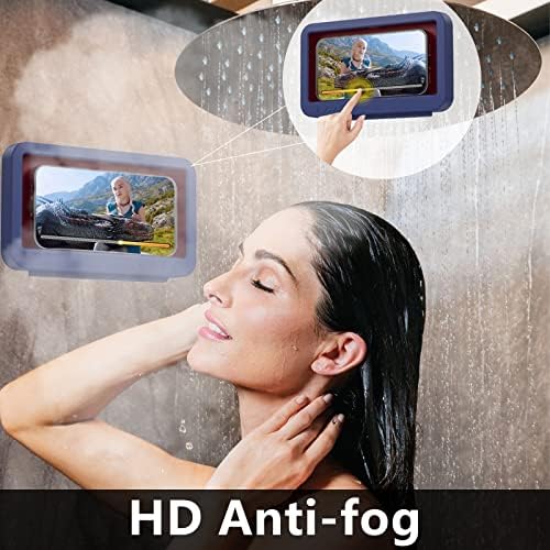 Caixa à prova d'água do suporte para chuveiro, 360 Caixa de chuveiro de parede rotativa Caixa de telefone Anti-Fog HD Tela de toque de alta sensibilidade para chuveiro Bailão de espelho do banheiro, compatível com telefones celulares com menos de 7 polegadas…