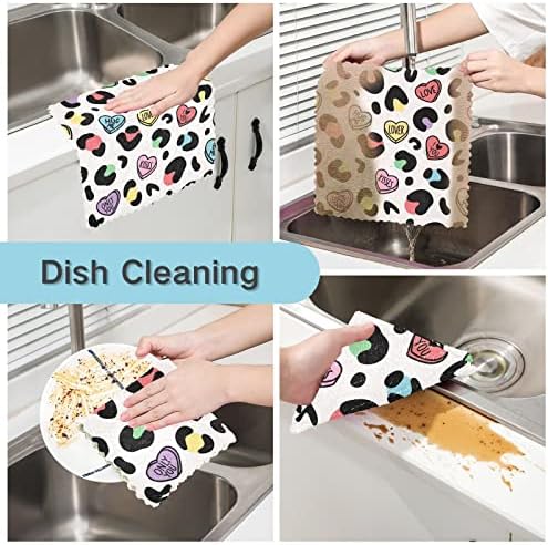 Cataku Hearts Presos de cozinha com estampa de leopardo panos para lavar pratos de lavagem reutilizável Toalhas de pano de