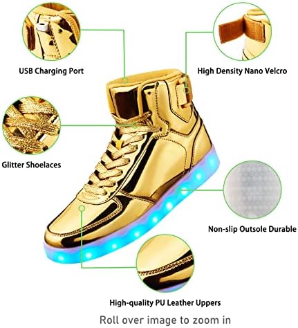 DIYJTS unissex LED Sapatos iluminados, tênis led de moda alta LEDs USB Sapatos luminosos recarregáveis ​​para homens, mulheres,