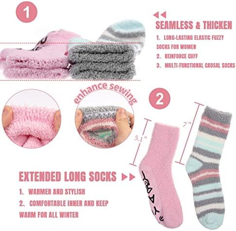 AIVANART Meias Fuzzy para mulheres, 6 pares de meias macias e macias de chinelo aconchegante, meias confortáveis ​​de cabeceira de pelúcia para dormir no inverno para presentes do Dia dos Namorados